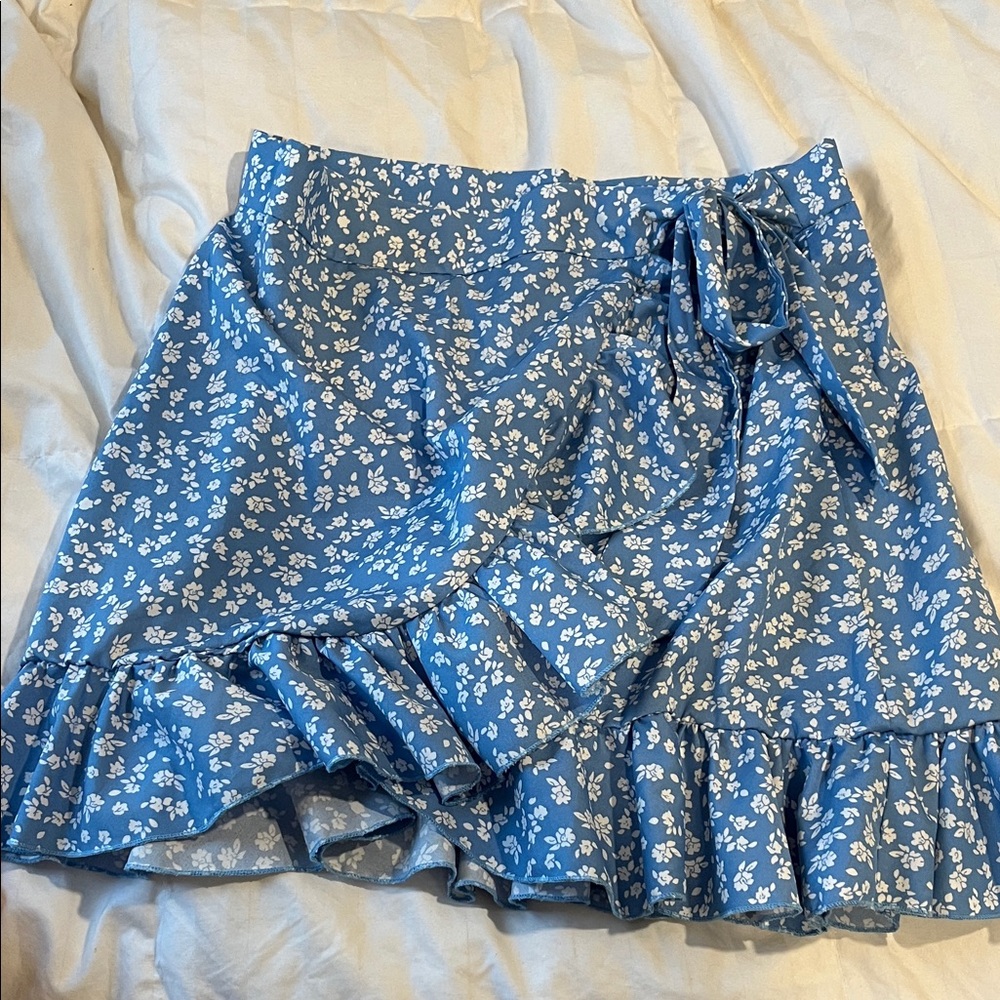 Floral Blue Wrap Skirt